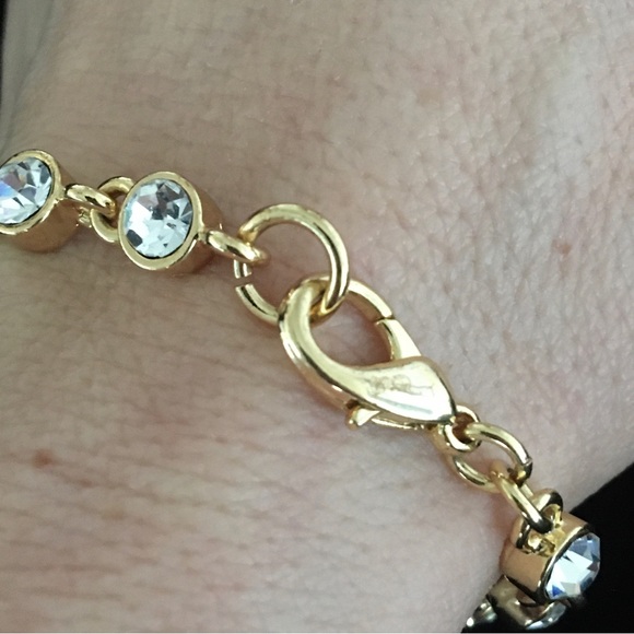 Gold and White CZ Rhinestone Bracelet - Picture 5 of 8
